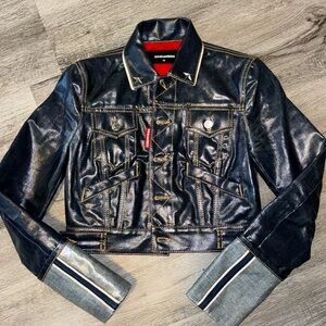Dsquared2 cropped wetlook denim jacket size 36